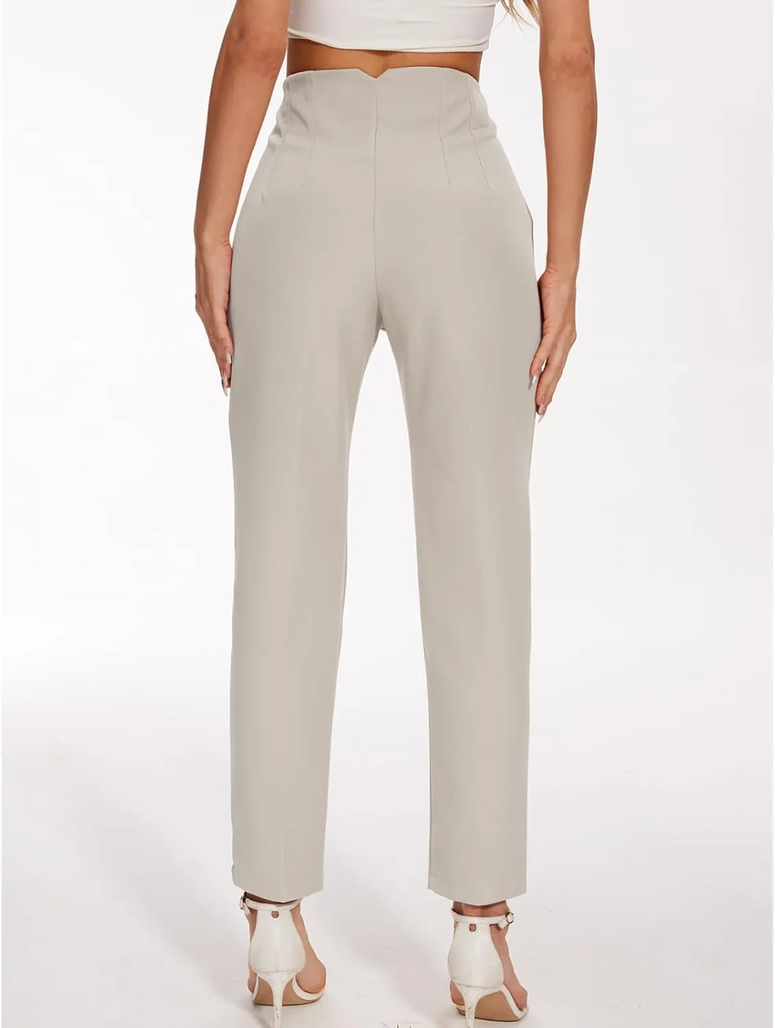Women's High Waisted Pants - Straight Leg Dress Trousers with Pockets and Seam Design for Business Office Casual