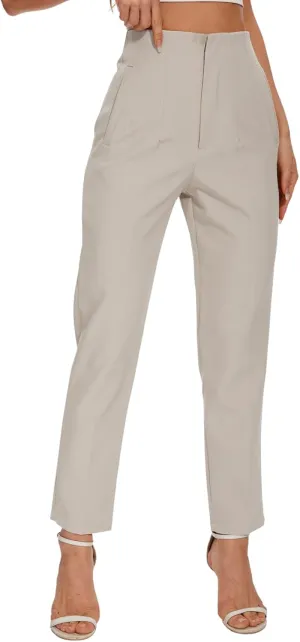 Women's High Waisted Pants - Straight Leg Dress Trousers with Pockets and Seam Design for Business Office Casual