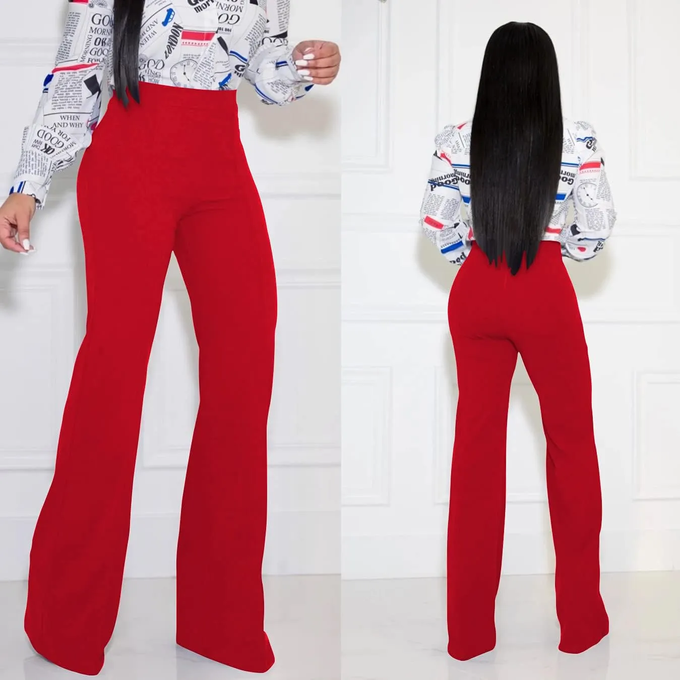 Women's High Waisted Stretchy Bootcut Pull On Dress Pants Casual Work Pants Fitted Trousers