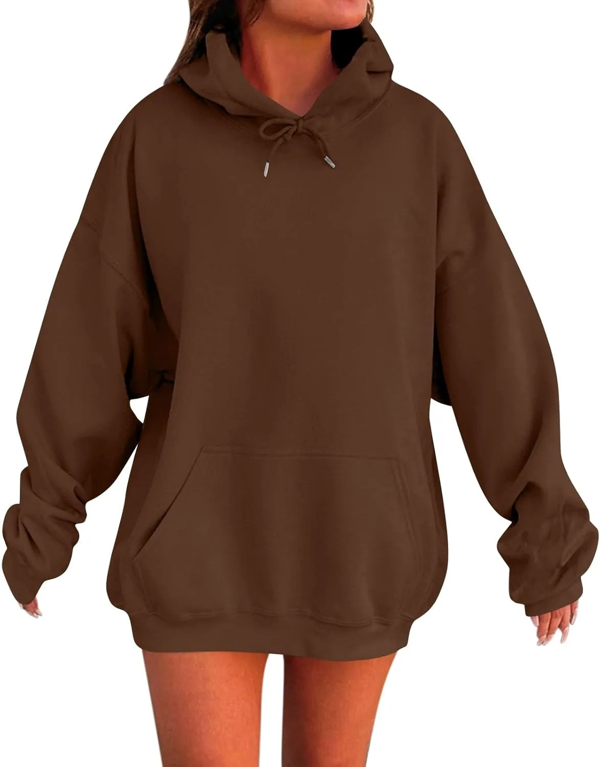 Womens Hoodies Drop Shoulder Oversized Y2K Hoodie Fleece Lightweight Plus Size Hooded Sweatshirt Pullover w/Pockets