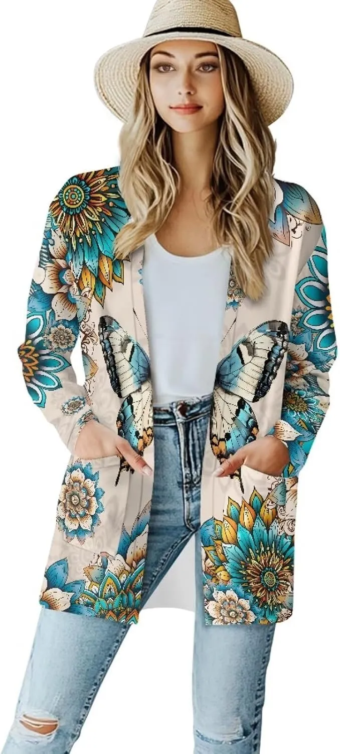 Women's Lightweight Cardigans with Pockets Trendy Long Sleeve Open Front Cardigan Casual Tops Jackets Fall Oufits S-2XL