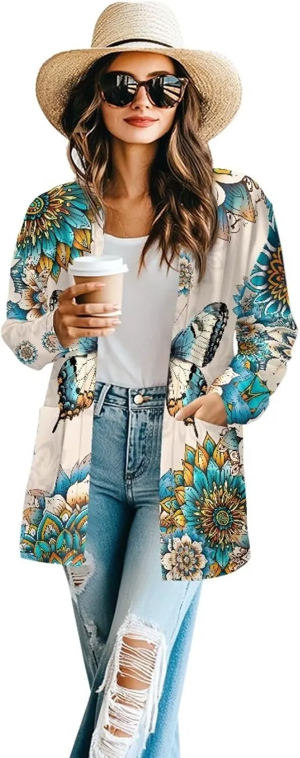 Women's Lightweight Cardigans with Pockets Trendy Long Sleeve Open Front Cardigan Casual Tops Jackets Fall Oufits S-2XL