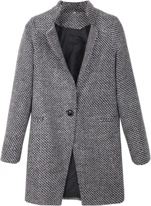 Women's Long Coat Tweed Notch Lapel Peacoat Trench Coat Long Sleeve Overcoat Winter Dress Coat