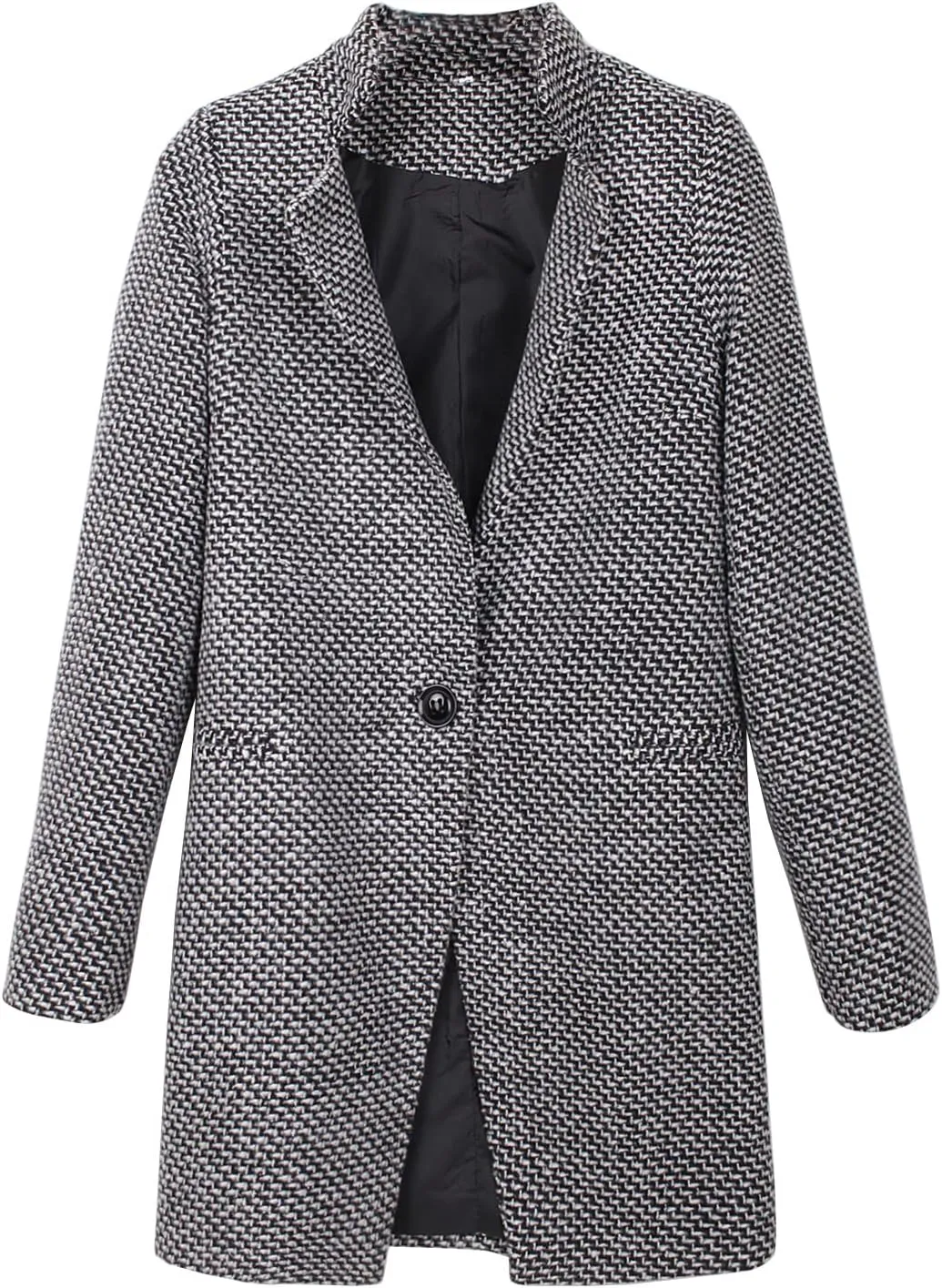 Women's Long Coat Tweed Notch Lapel Peacoat Trench Coat Long Sleeve Overcoat Winter Dress Coat