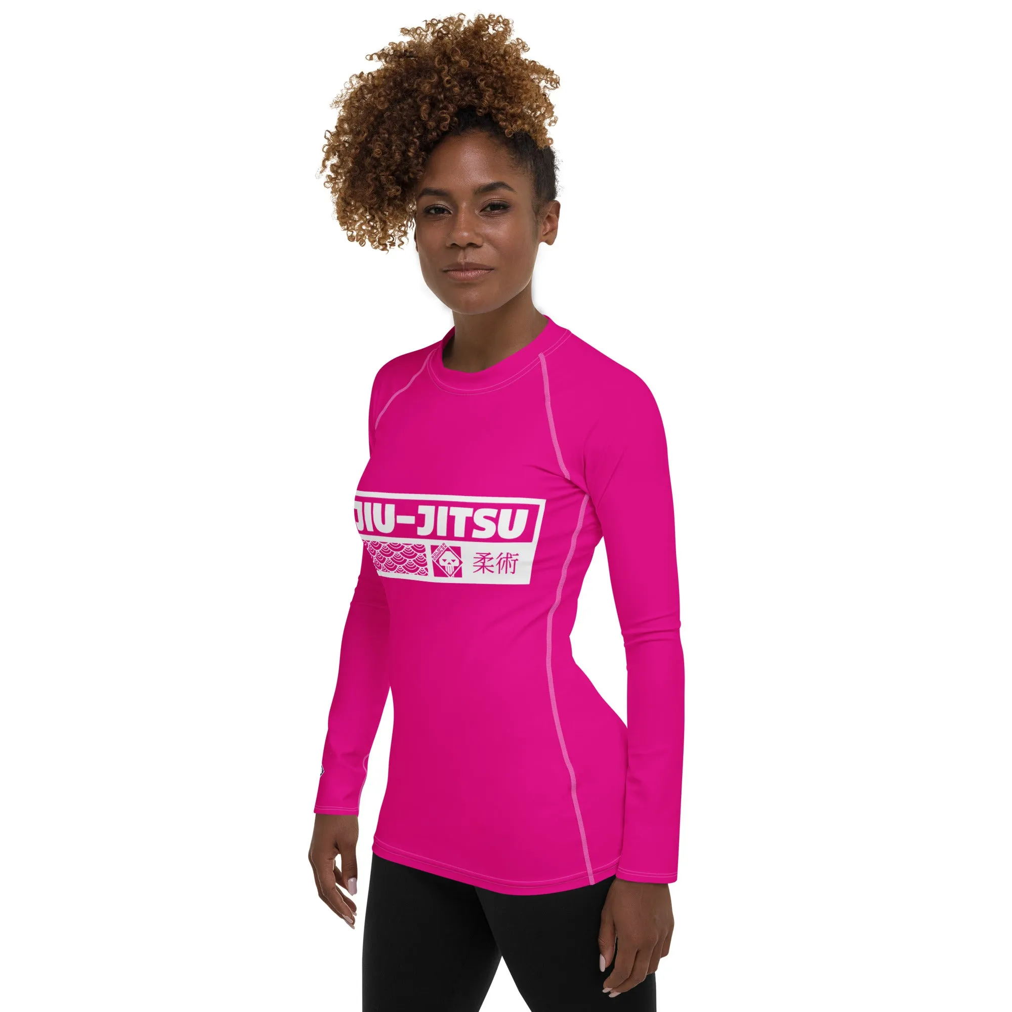Womens Long Sleeve BJJ Rash Guard - Jiu-Jitsu 003 - Hollywood Cerise