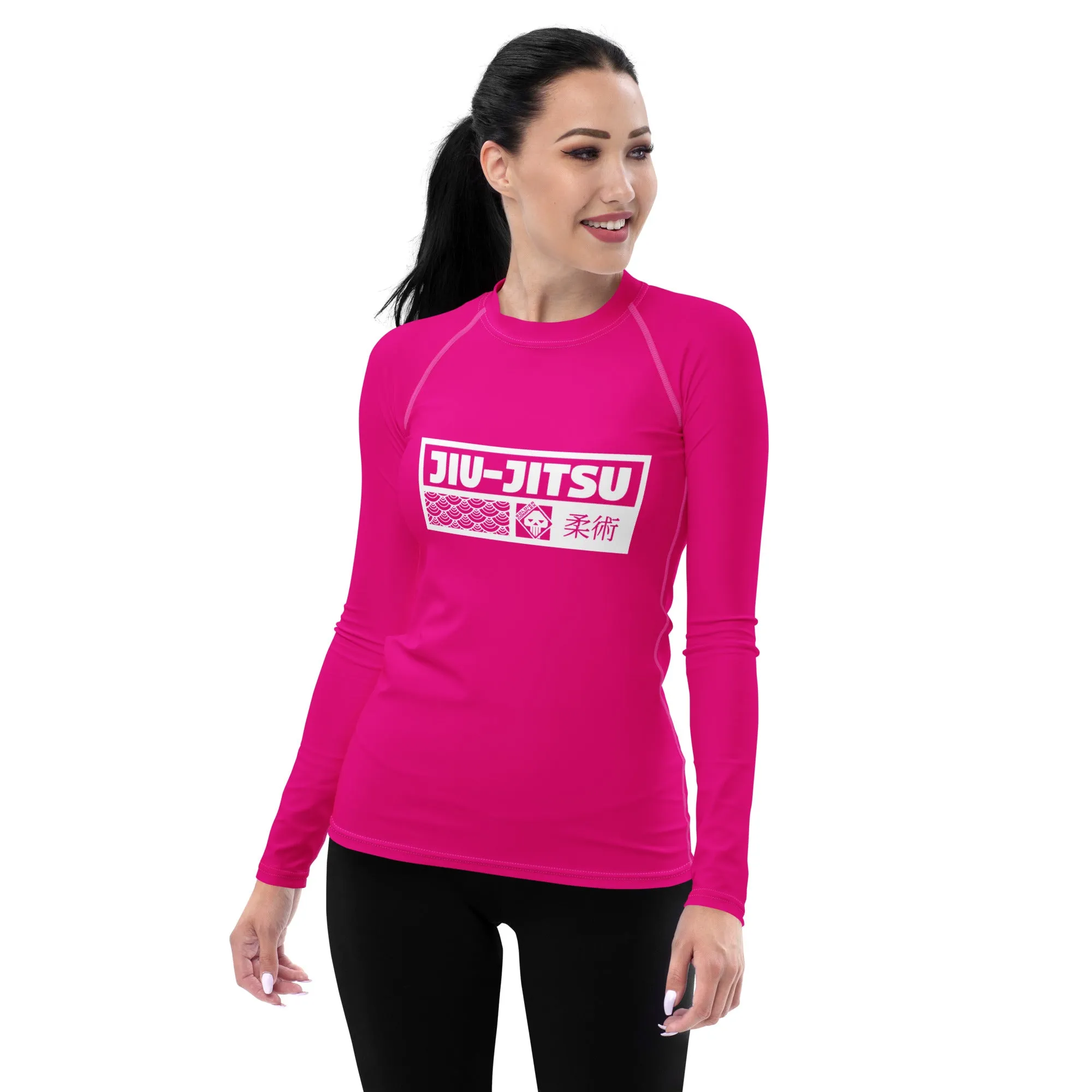 Womens Long Sleeve BJJ Rash Guard - Jiu-Jitsu 003 - Hollywood Cerise