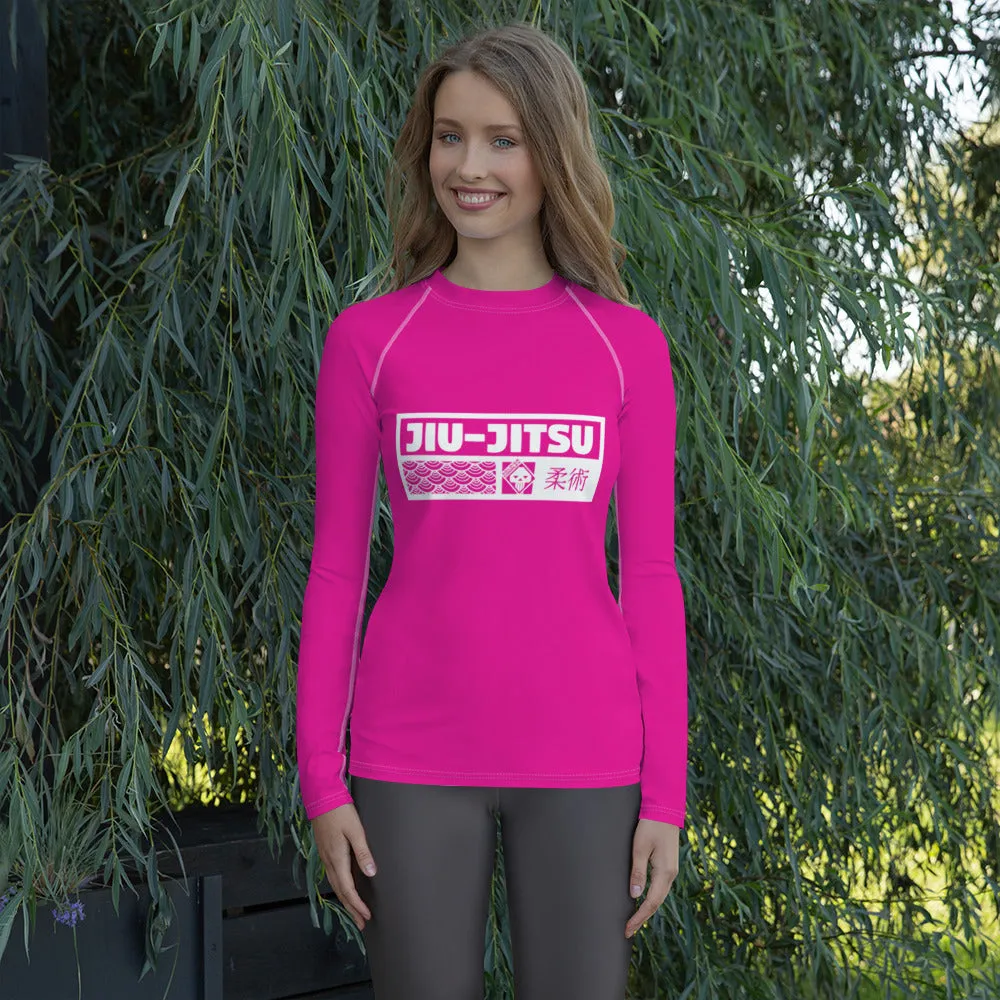 Womens Long Sleeve BJJ Rash Guard - Jiu-Jitsu 003 - Hollywood Cerise