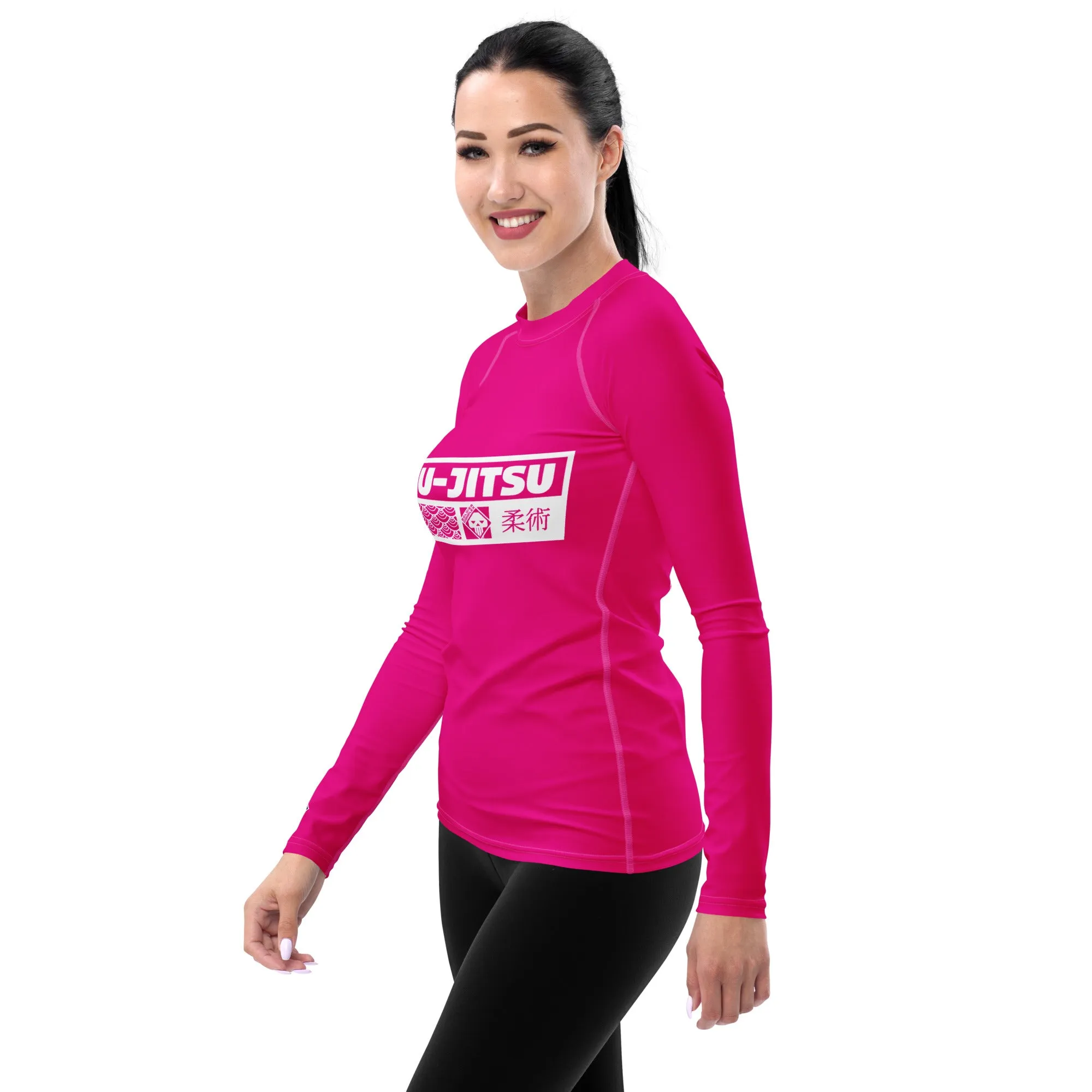 Womens Long Sleeve BJJ Rash Guard - Jiu-Jitsu 003 - Hollywood Cerise