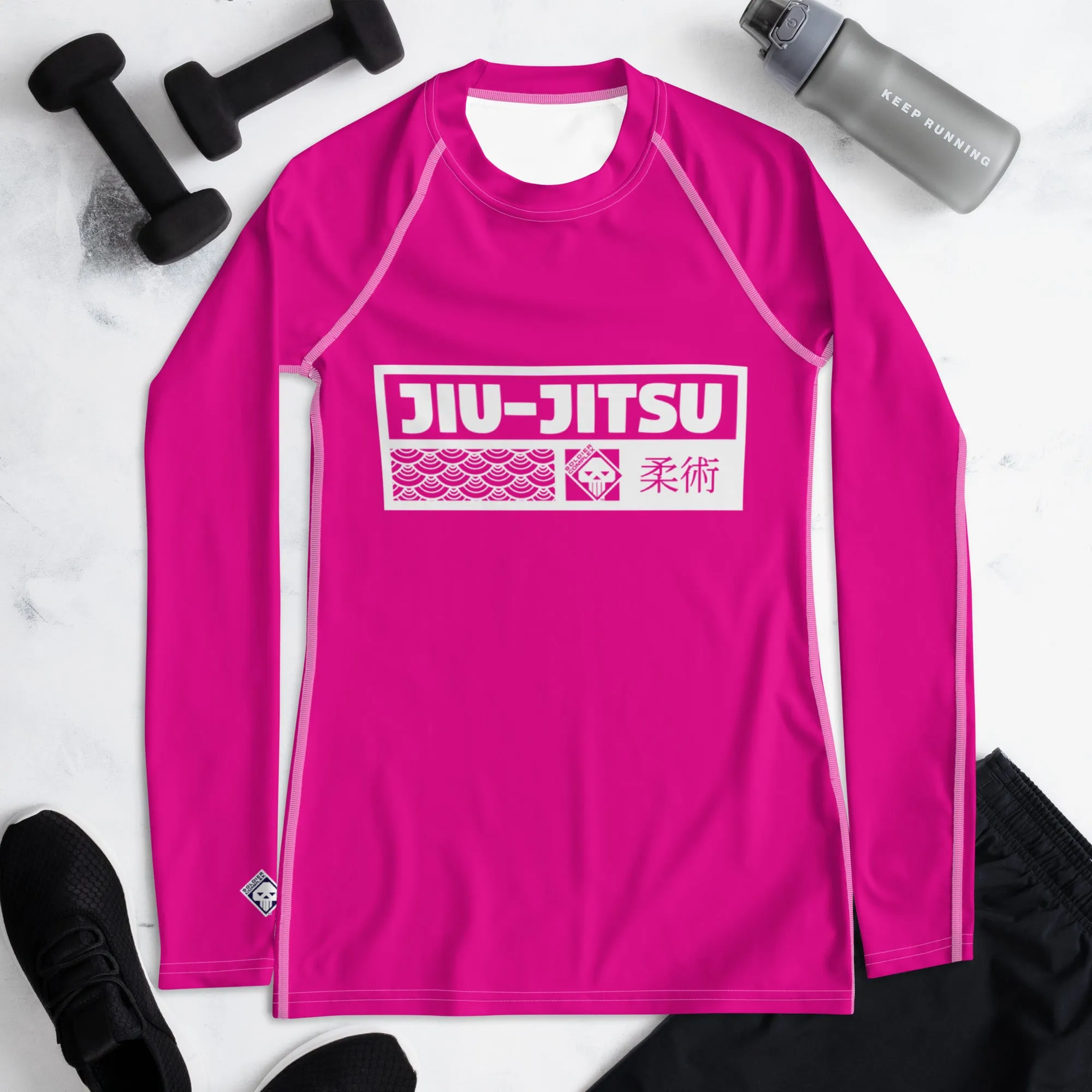 Womens Long Sleeve BJJ Rash Guard - Jiu-Jitsu 003 - Hollywood Cerise