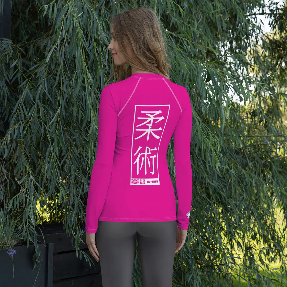 Womens Long Sleeve BJJ Rash Guard - Jiu-Jitsu 003 - Hollywood Cerise
