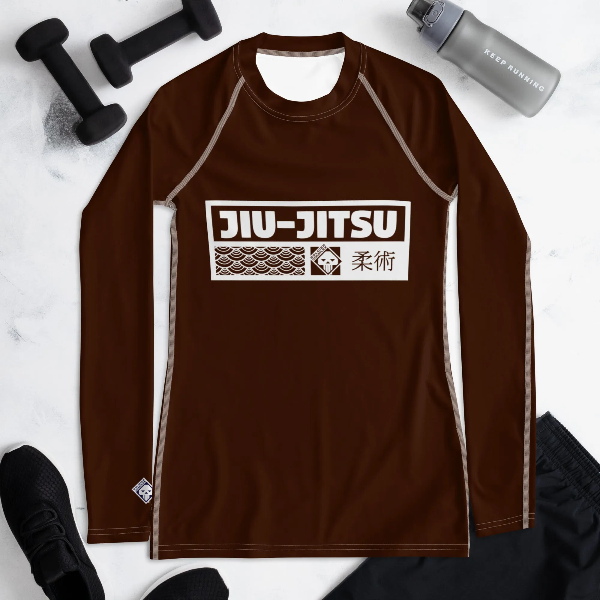 Womens Long Sleeve BJJ Rash Guard - Jiu-Jitsu 006 - Chocolate