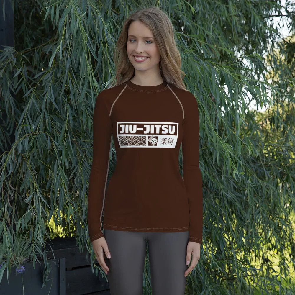 Womens Long Sleeve BJJ Rash Guard - Jiu-Jitsu 006 - Chocolate