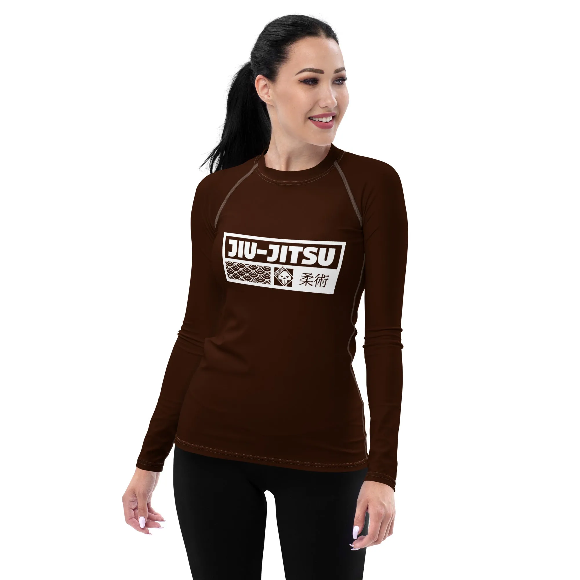 Womens Long Sleeve BJJ Rash Guard - Jiu-Jitsu 006 - Chocolate