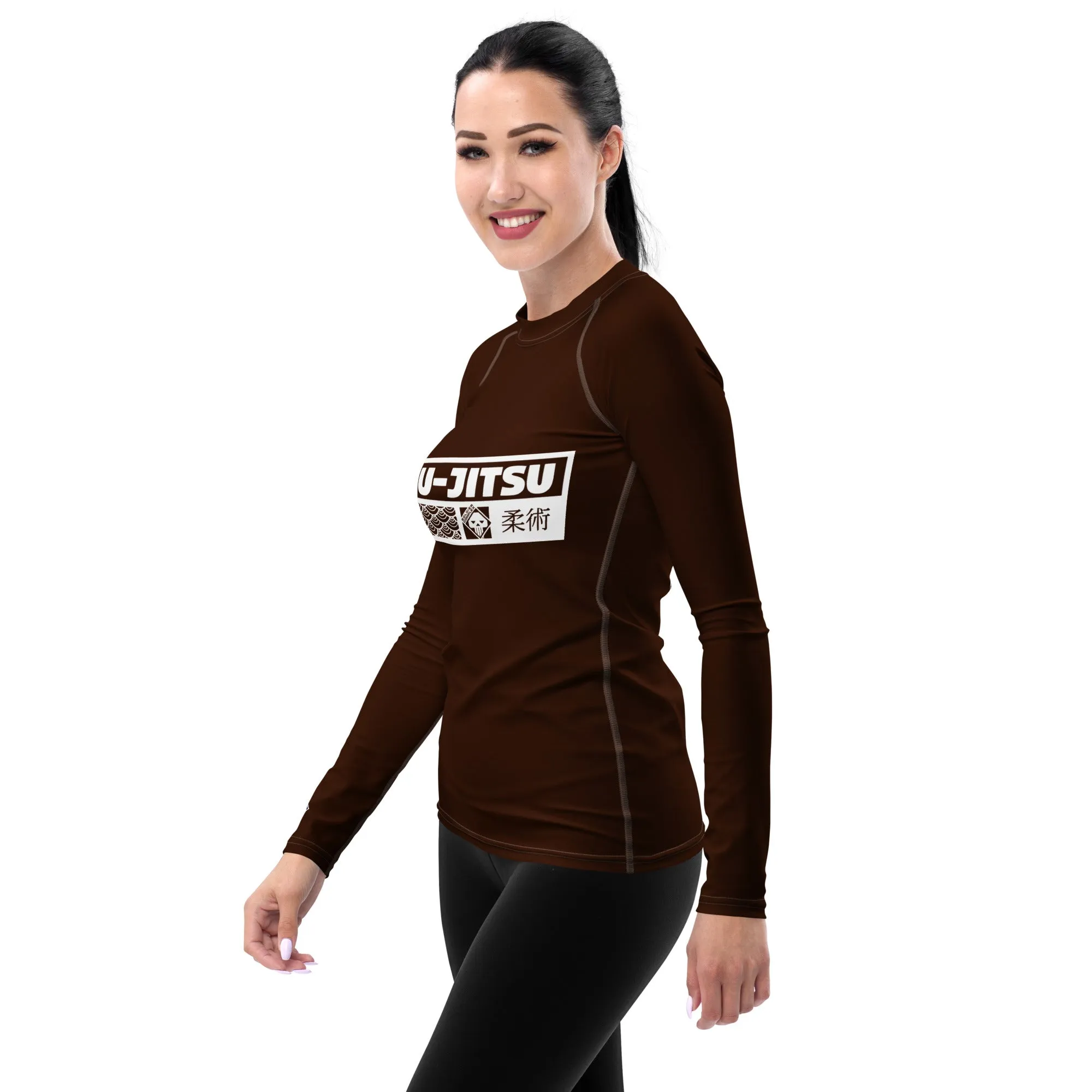 Womens Long Sleeve BJJ Rash Guard - Jiu-Jitsu 006 - Chocolate
