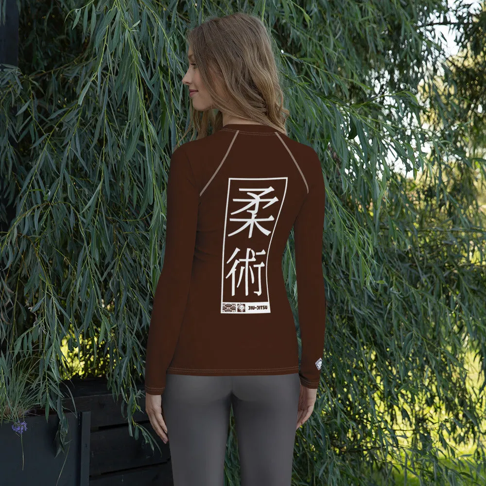 Womens Long Sleeve BJJ Rash Guard - Jiu-Jitsu 006 - Chocolate