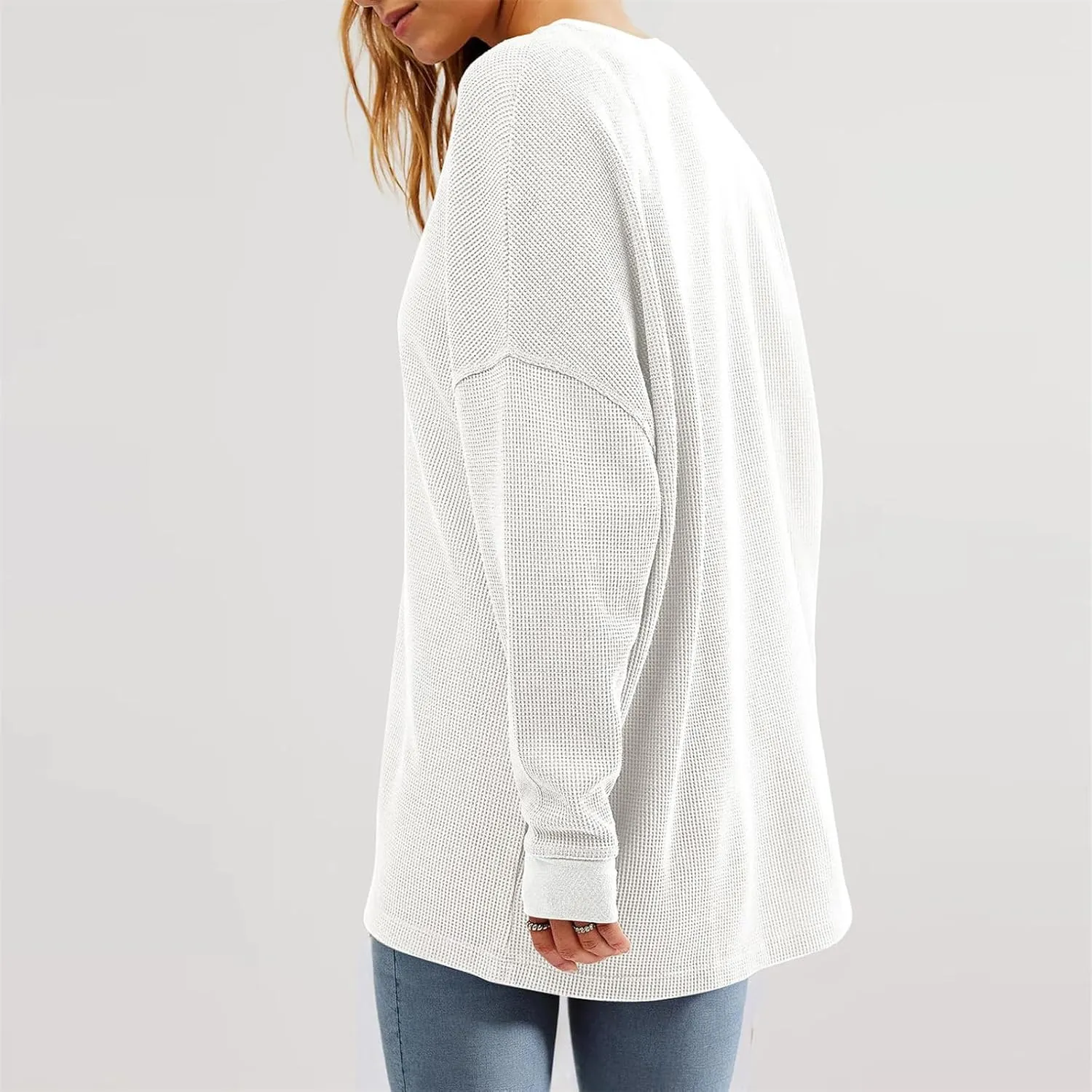 Womens Long Sleeve Crewneck Sweatshirt Trendy 2024 Casual Waffle Knit Pullover Tops Oversized Fall Sweatshirts