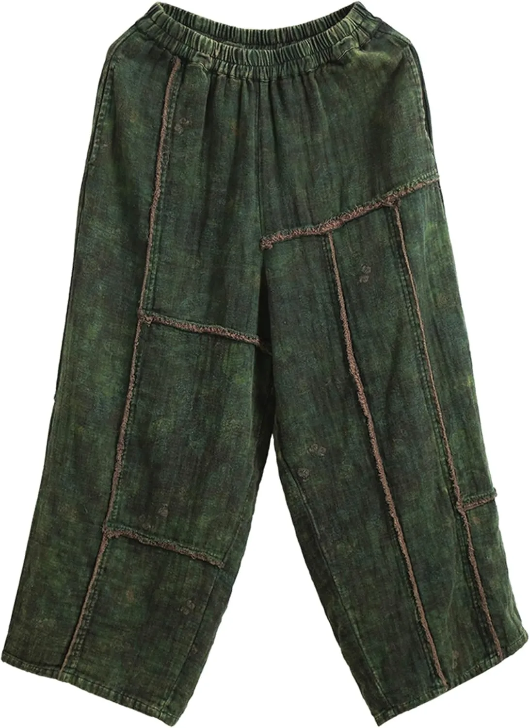 Women's Loose Cotton Pants,Patchwork Style Straight Leg Pants, Casual Vintage Boho Harem Pants