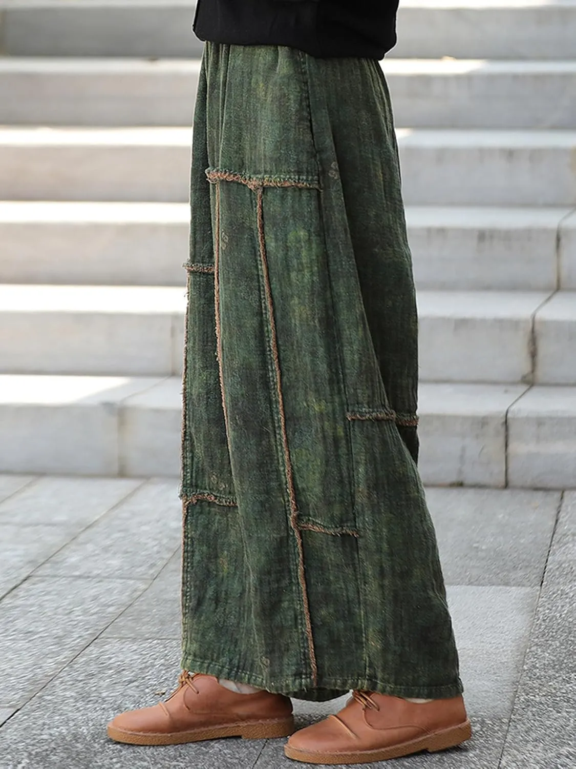 Women's Loose Cotton Pants,Patchwork Style Straight Leg Pants, Casual Vintage Boho Harem Pants