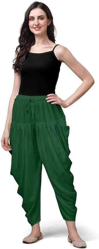 Women's Loose Fit Rayon Dhoti Pant for Women Patiala Slawar Bottom Wear Harem Pants, Waist Free Size (26 Inch to 38 Inch)