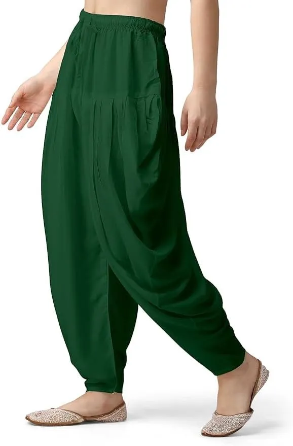 Women's Loose Fit Rayon Dhoti Pant for Women Patiala Slawar Bottom Wear Harem Pants, Waist Free Size (26 Inch to 38 Inch)