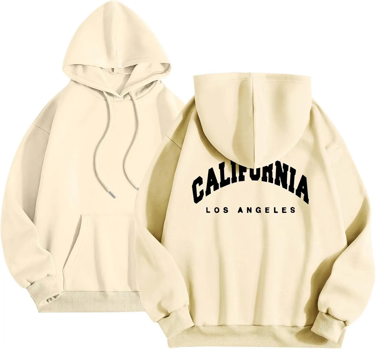 Womens Oversized Hoodies Fleece Hooded Sweatshirts Solid Basic Loose Letter Pullover Tops Drawstring 2024 Fall Outfit