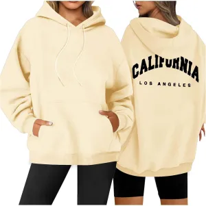 Womens Oversized Hoodies Fleece Hooded Sweatshirts Solid Basic Loose Letter Pullover Tops Drawstring 2024 Fall Outfit