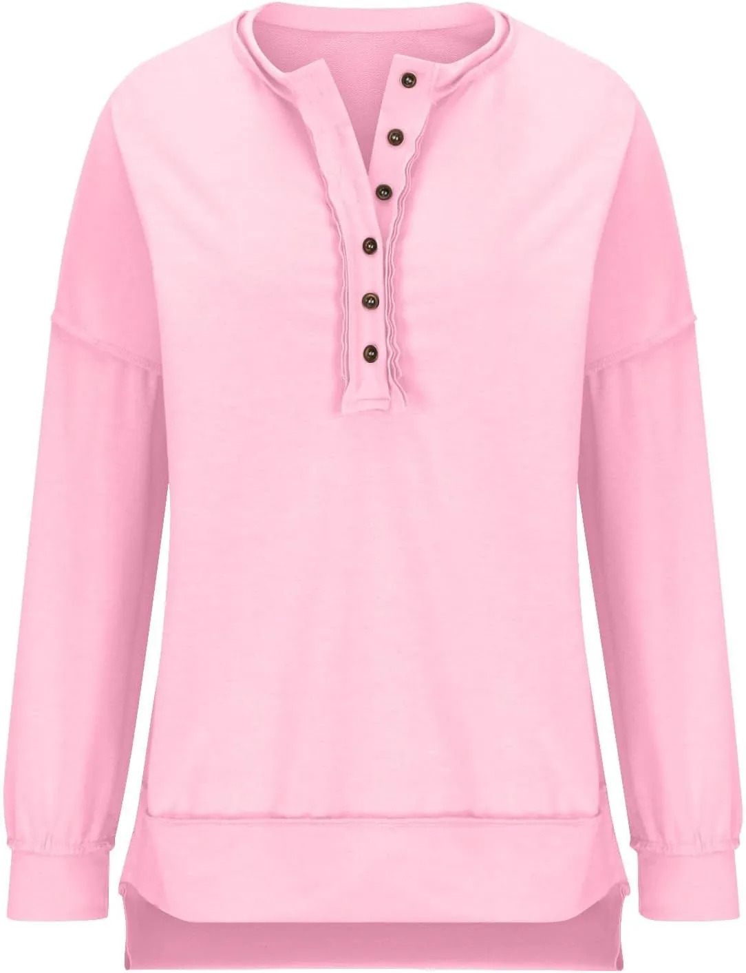 Womens Oversized Sweatshirt Casual Long Sleeve Shirts Button Henley Neck Pullover Patchwork Tunic Tops Fall Outfits