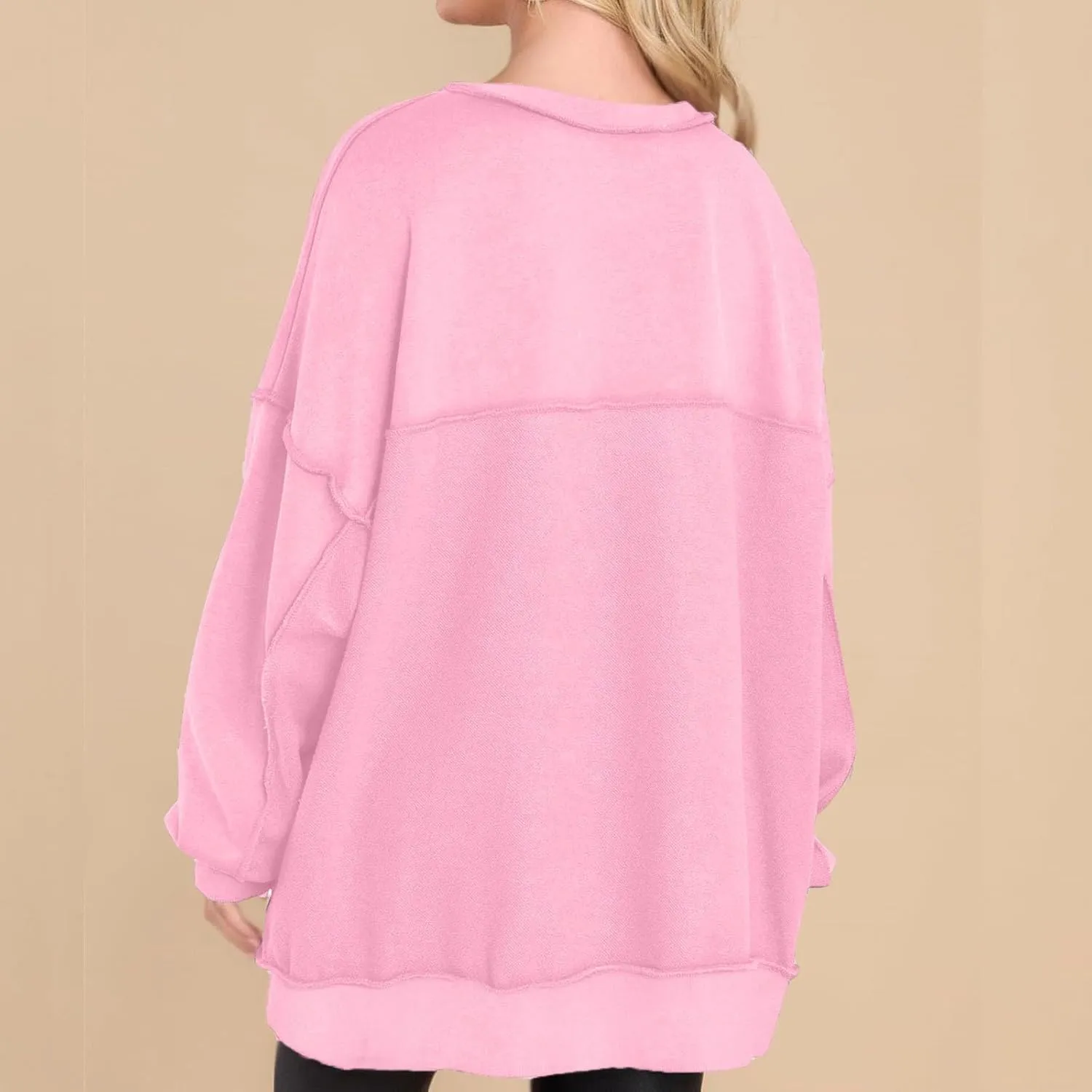 Womens Oversized Sweatshirt Casual Long Sleeve Shirts Button Henley Neck Pullover Patchwork Tunic Tops Fall Outfits
