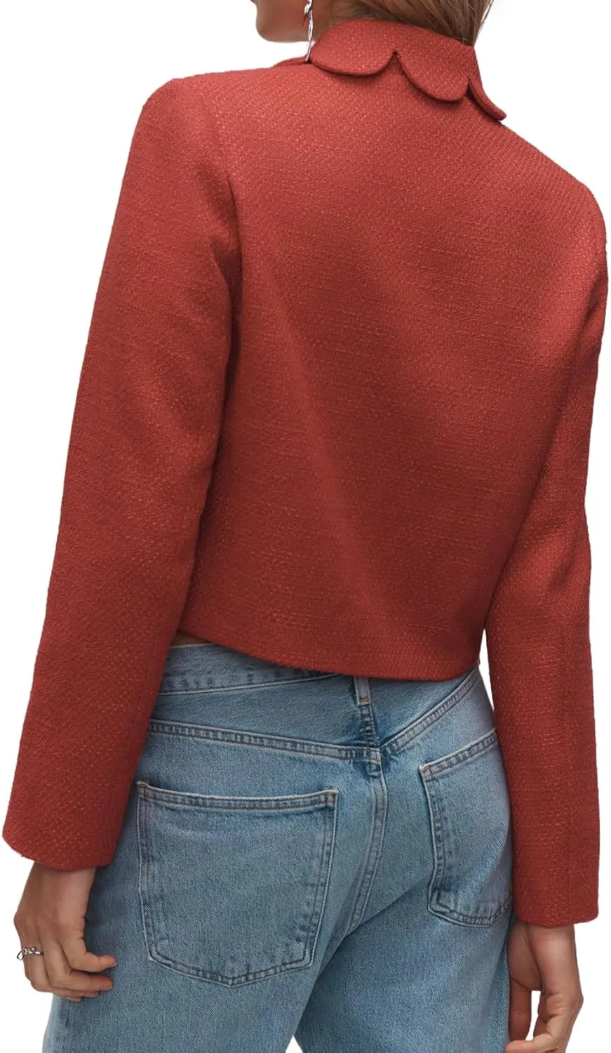 Women's Petal Bow Tweed Blazers Long Sleeve Cropped Jacket Tops Fall Open Front Office Work Blazer Coats