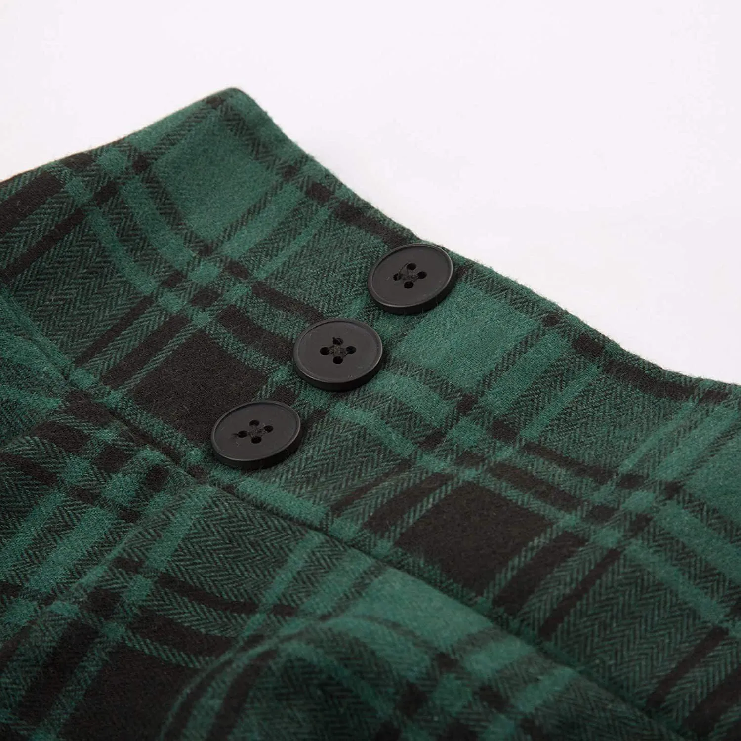 Womens Plaid Midi Skirt Vintage High Waist A Line Pleated Skirt with Pocket
