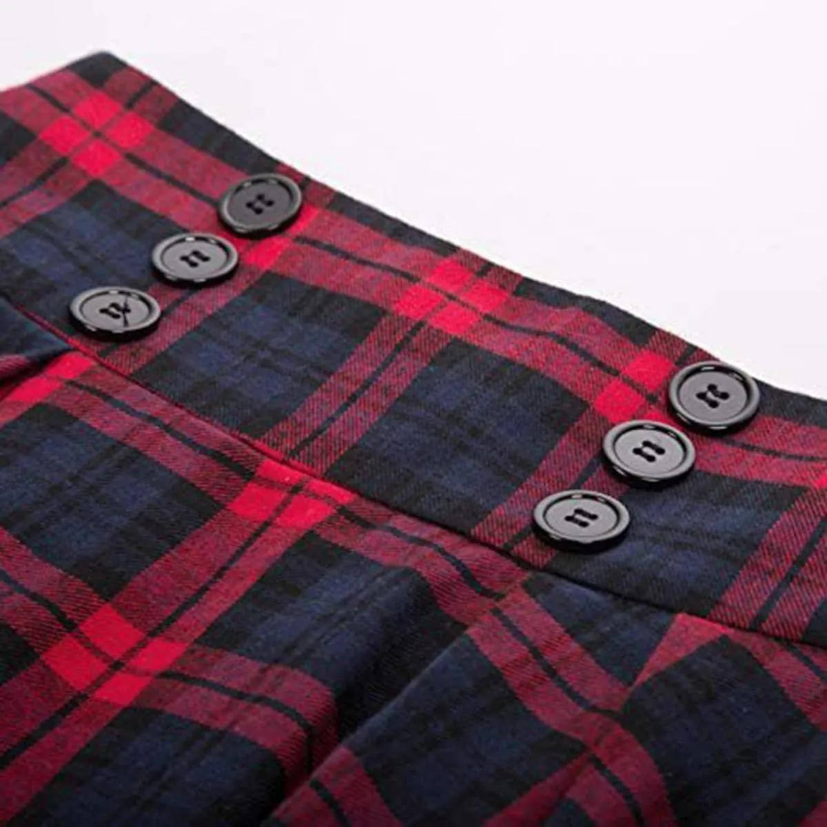 Womens Plaid Midi Skirt Vintage High Waist A Line Pleated Skirt with Pocket