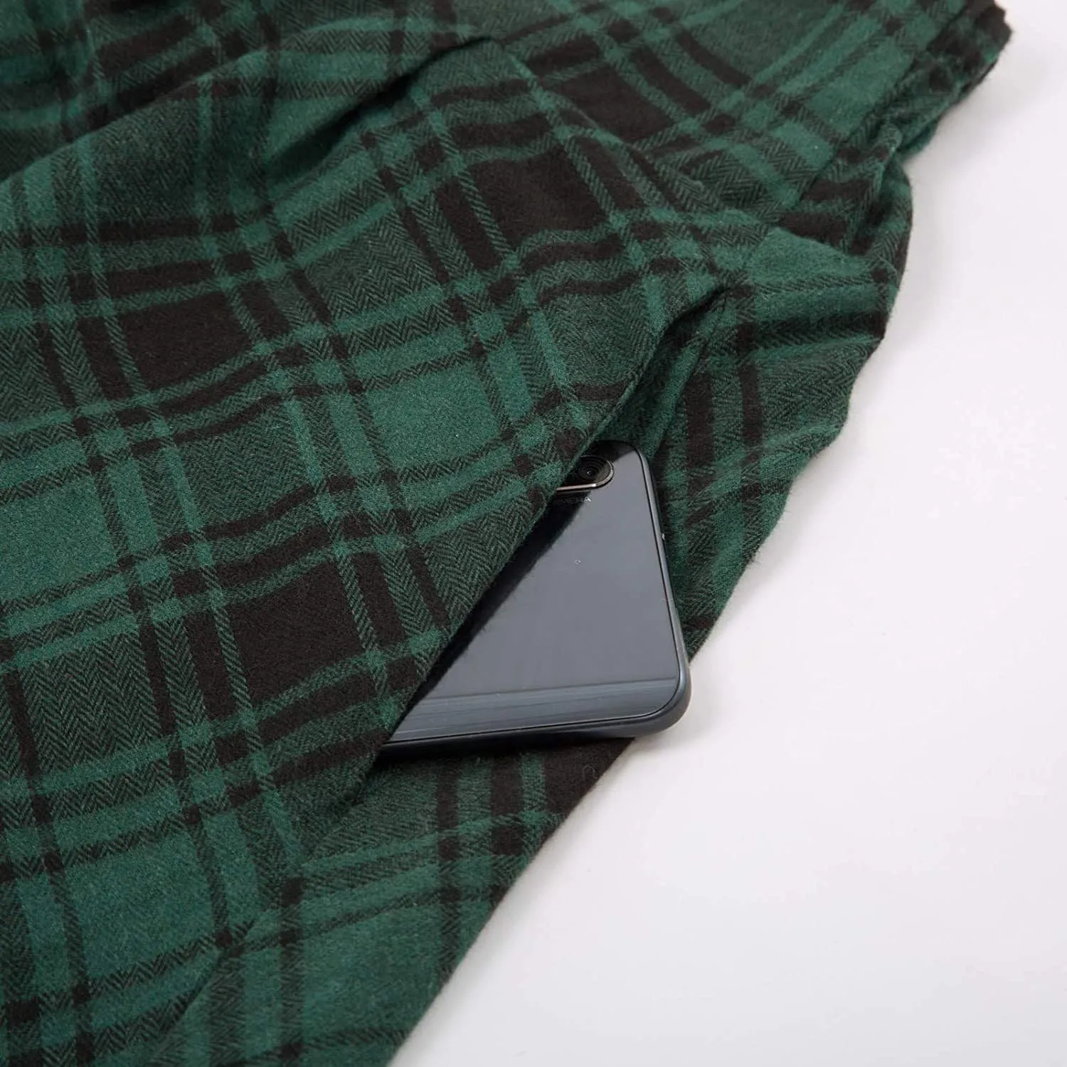 Womens Plaid Midi Skirt Vintage High Waist A Line Pleated Skirt with Pocket