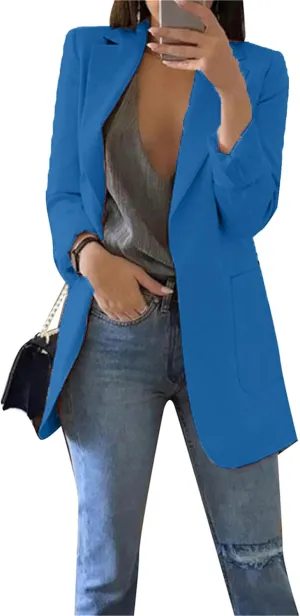 Women's Plain Basic Blazer Lapel Business Coat Solid Patchwork Cardigan