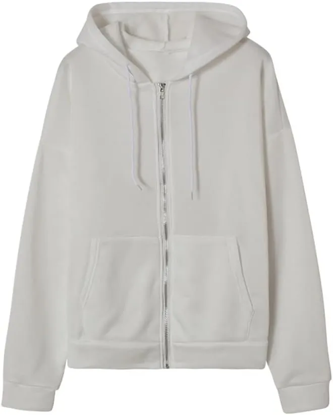 Women's Plain Hoodies Long Sleeve Zip Up Casual Oversized Sports Sweatshirt Jackets