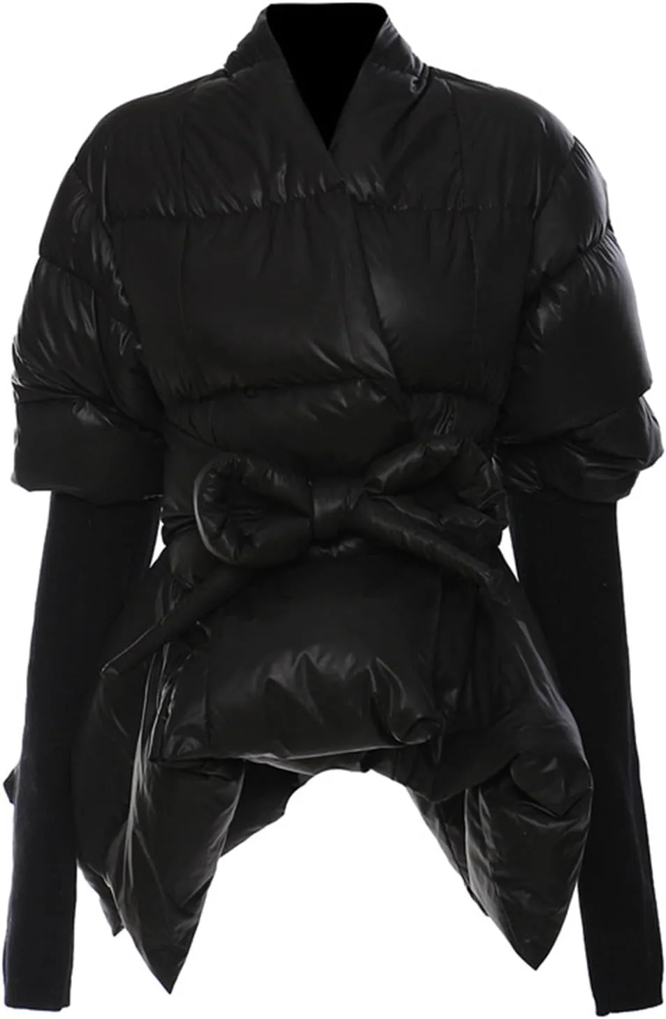 Women's Quilted Cotton Padded Coat Camo Patchwork Knit Cuffs Lace-Up Waist Winter Warm Lightweight Jackets
