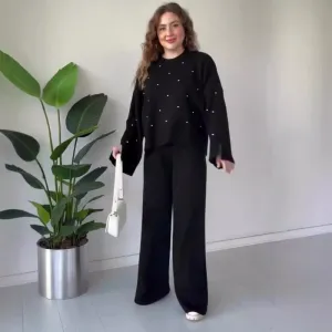 Women's Round Neck Loose Knit Set