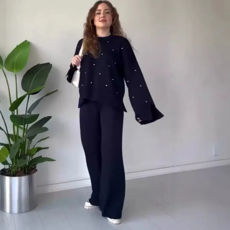 Women's Round Neck Loose Knit Set