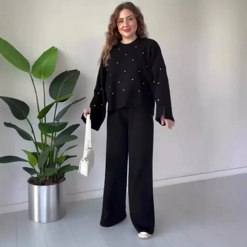 Women's Round Neck Loose Knit Set