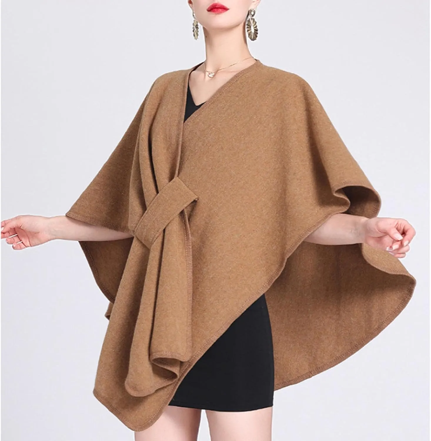 Womens Shawls Wrap Poncho Soft Capes Open Front Cardigan Cashmere Knitted Cloak Scarf