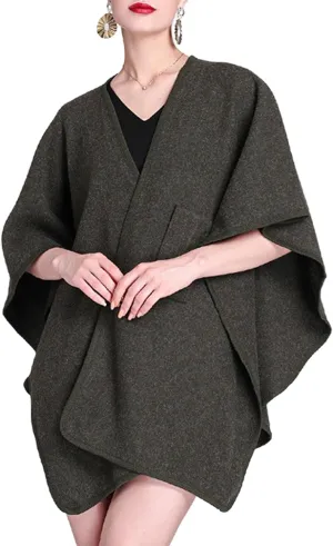 Womens Shawls Wrap Poncho Soft Capes Open Front Cardigan Cashmere Knitted Cloak Scarf