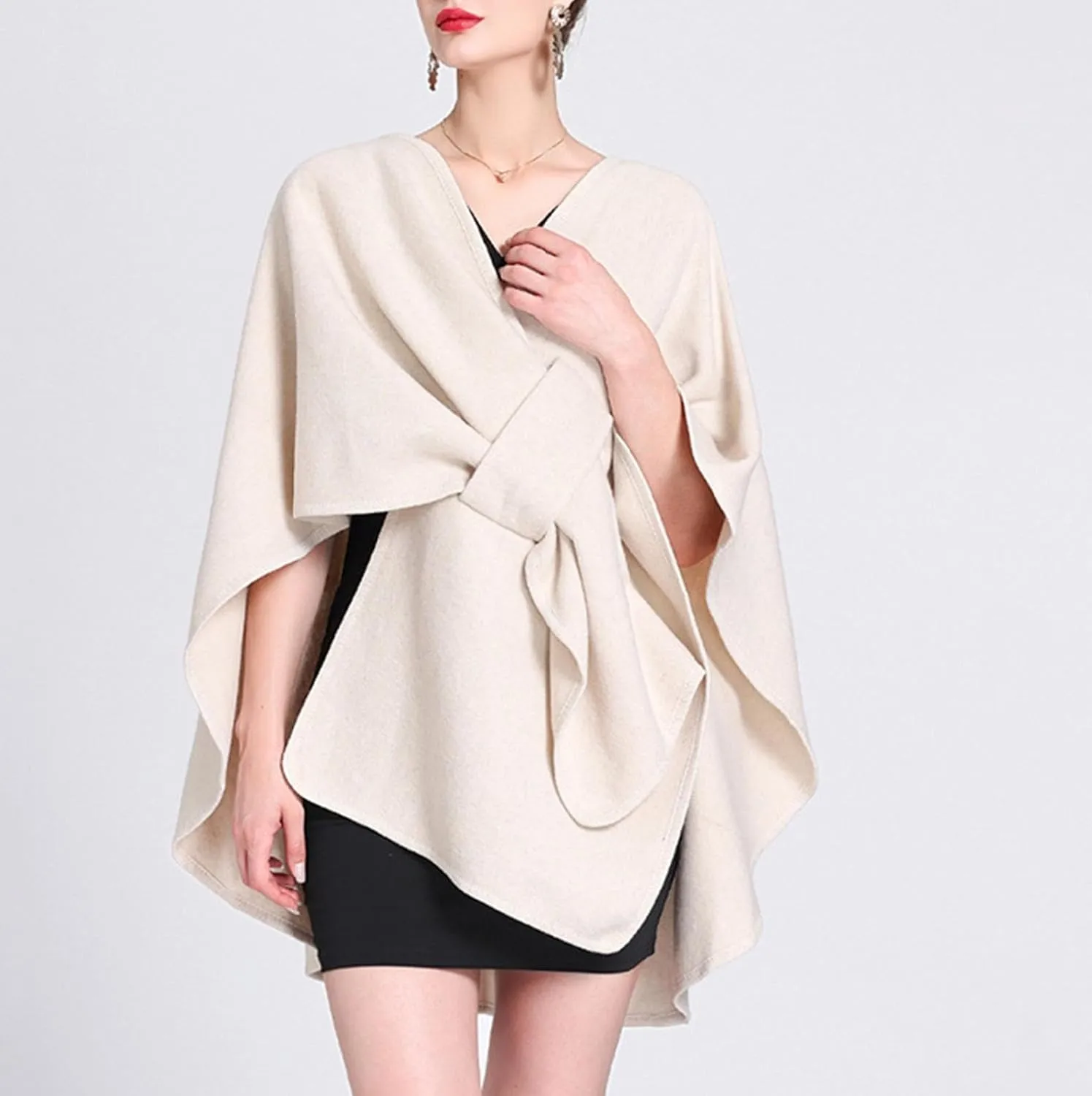 Womens Shawls Wrap Poncho Soft Capes Open Front Cardigan Cashmere Knitted Cloak Scarf