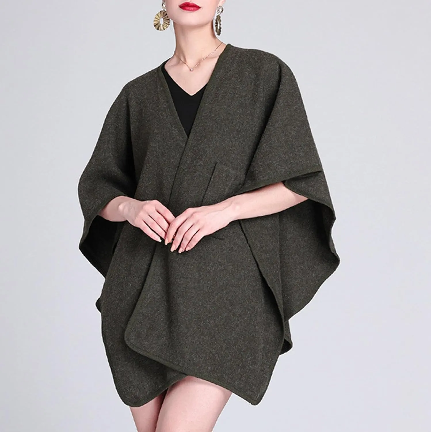 Womens Shawls Wrap Poncho Soft Capes Open Front Cardigan Cashmere Knitted Cloak Scarf