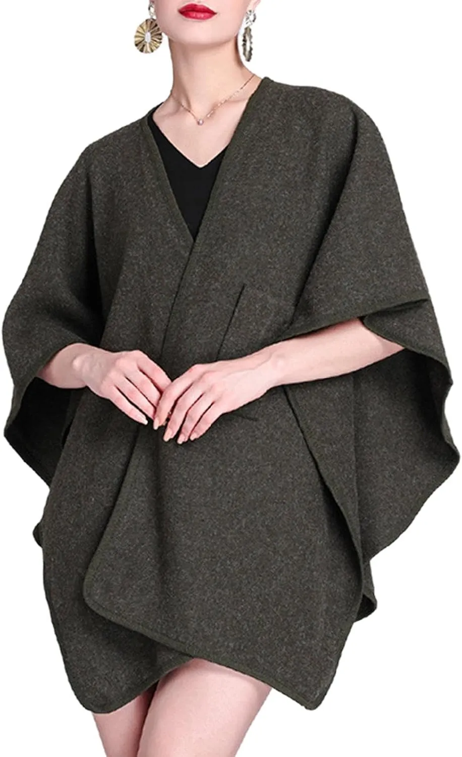 Womens Shawls Wrap Poncho Soft Capes Open Front Cardigan Cashmere Knitted Cloak Scarf