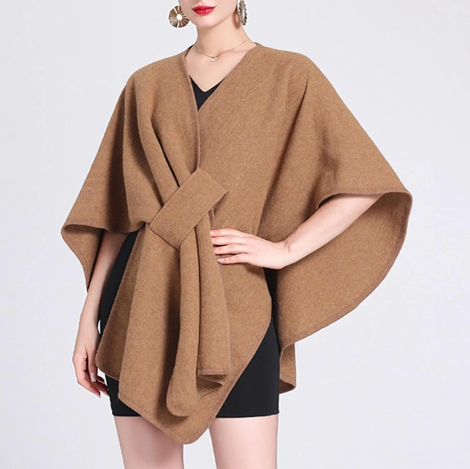 Womens Shawls Wrap Poncho Soft Capes Open Front Cardigan Cashmere Knitted Cloak Scarf