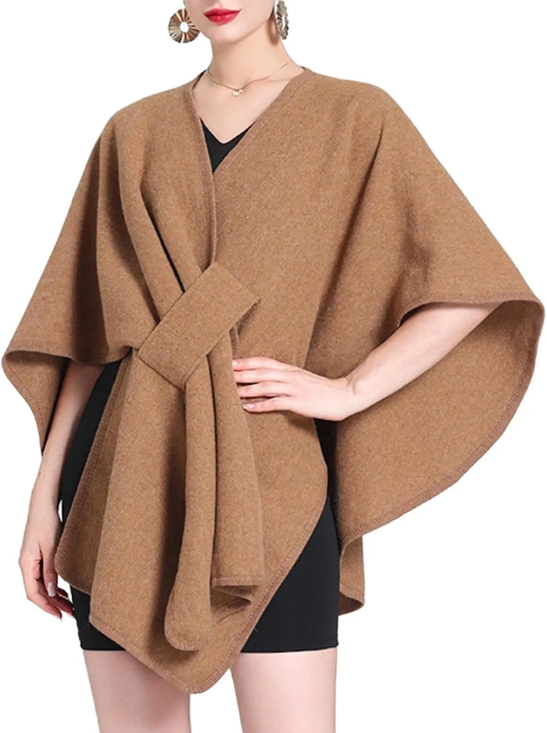 Womens Shawls Wrap Poncho Soft Capes Open Front Cardigan Cashmere Knitted Cloak Scarf