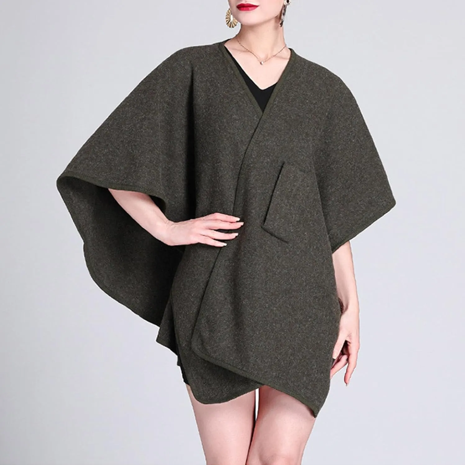 Womens Shawls Wrap Poncho Soft Capes Open Front Cardigan Cashmere Knitted Cloak Scarf