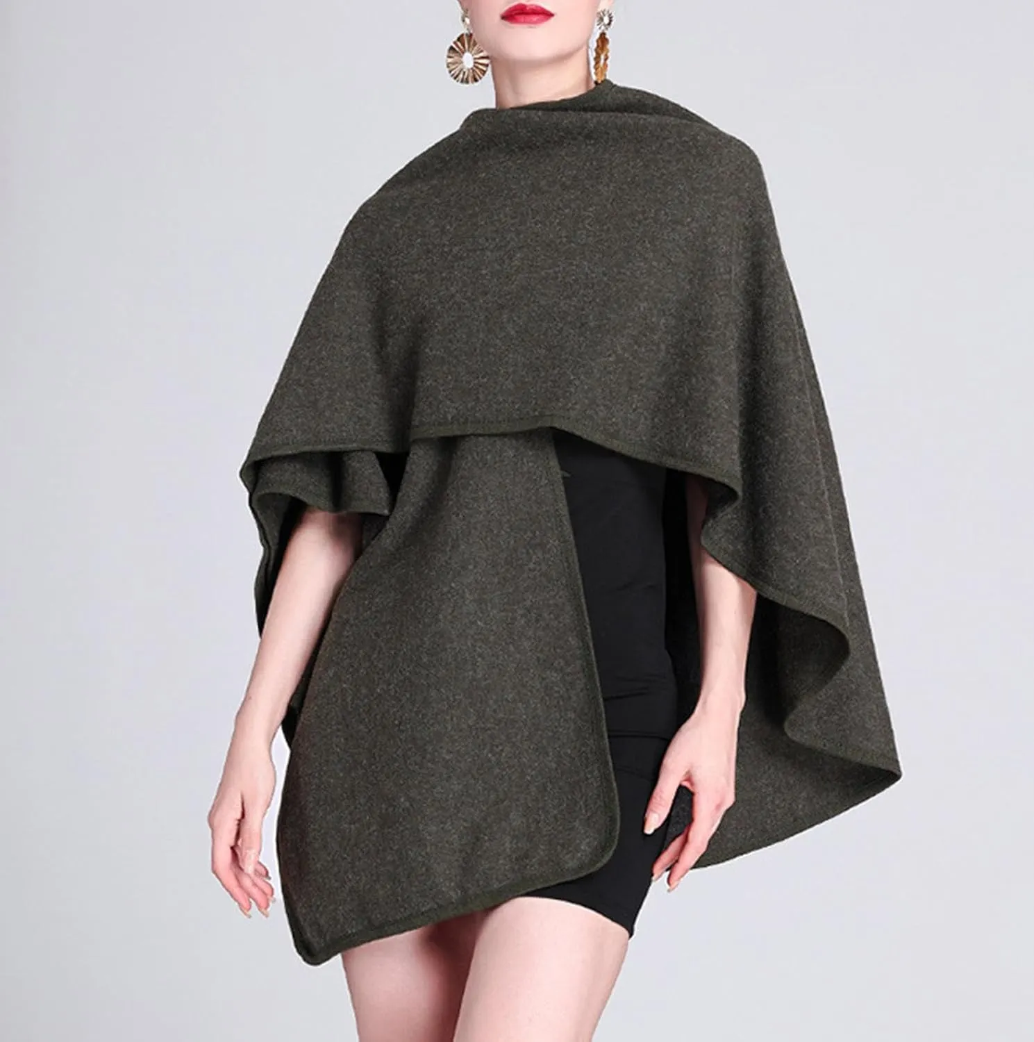 Womens Shawls Wrap Poncho Soft Capes Open Front Cardigan Cashmere Knitted Cloak Scarf