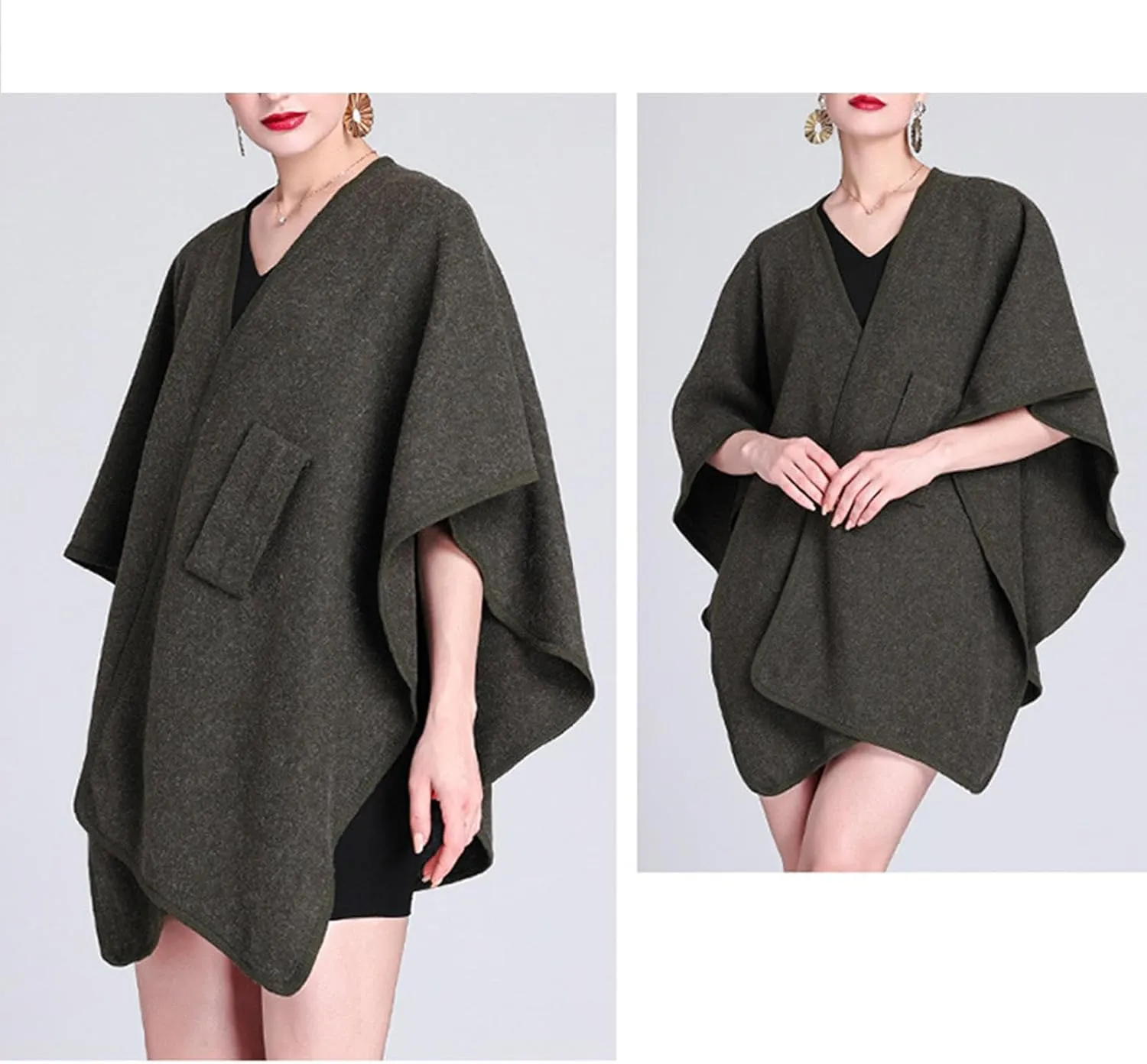 Womens Shawls Wrap Poncho Soft Capes Open Front Cardigan Cashmere Knitted Cloak Scarf