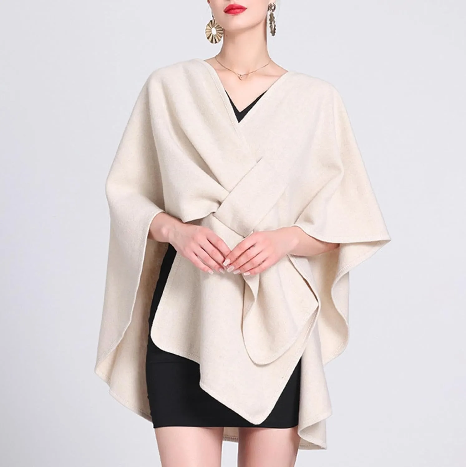 Womens Shawls Wrap Poncho Soft Capes Open Front Cardigan Cashmere Knitted Cloak Scarf