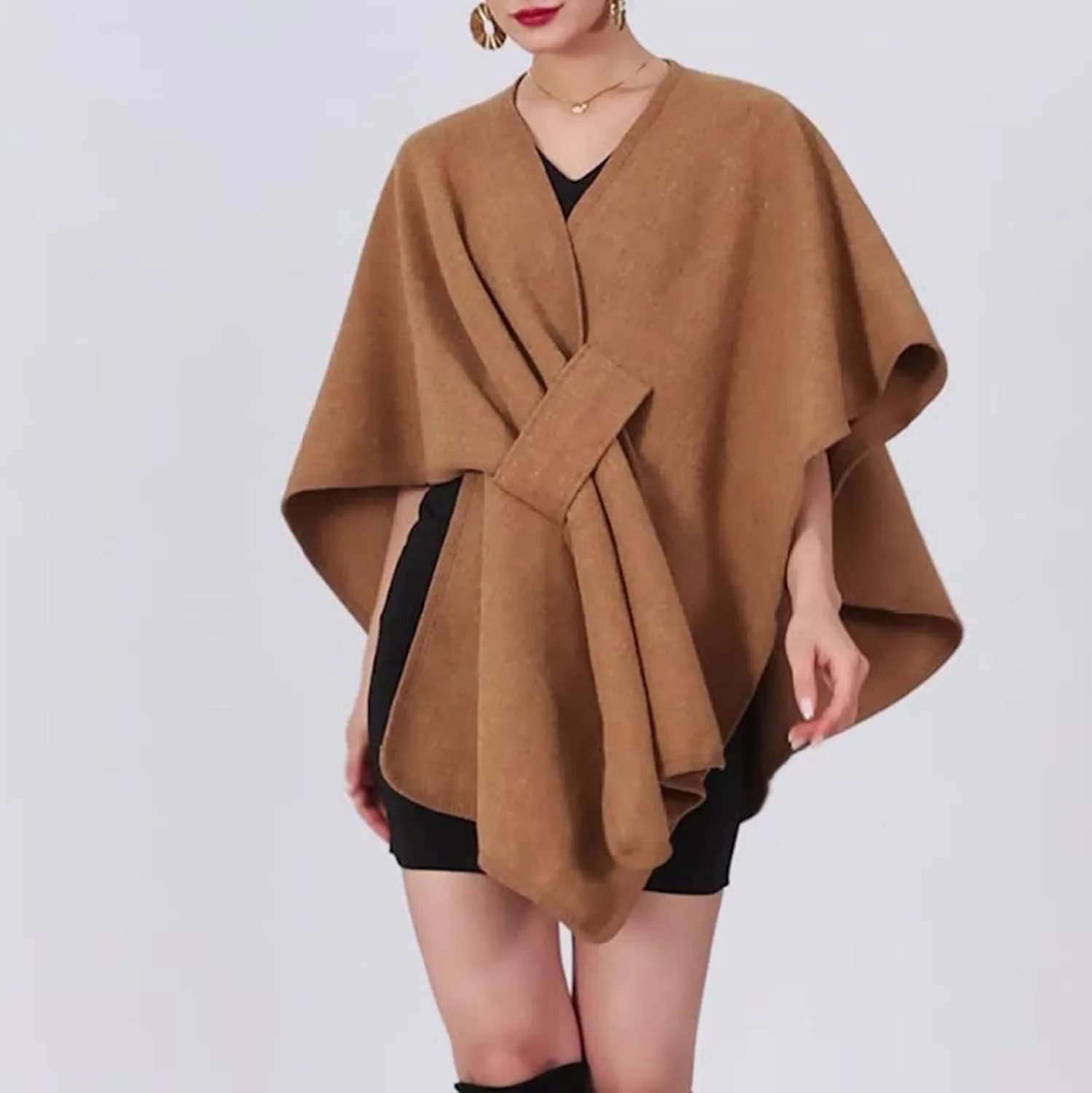 Womens Shawls Wrap Poncho Soft Capes Open Front Cardigan Cashmere Knitted Cloak Scarf